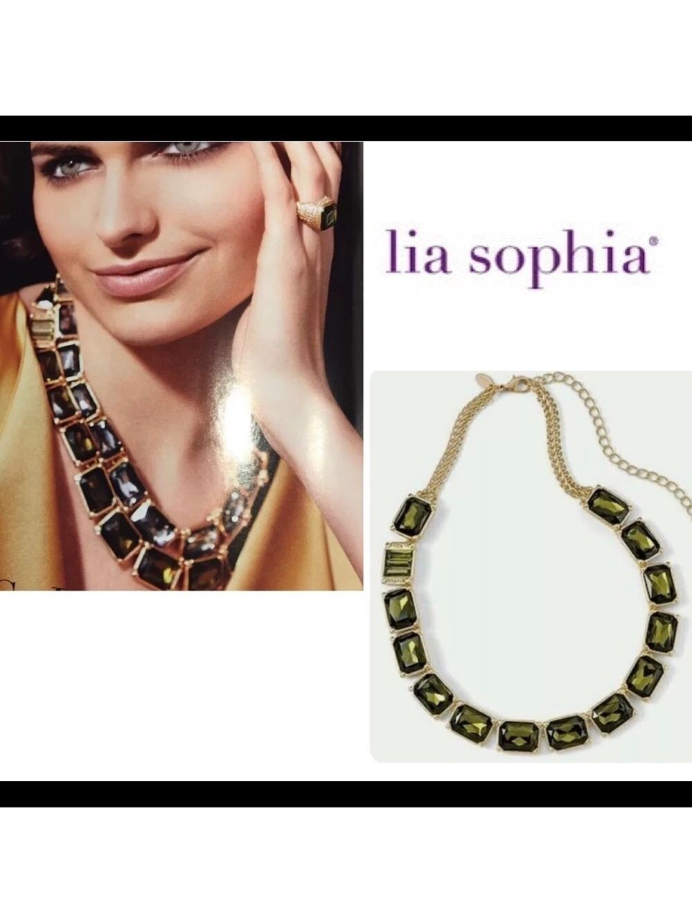 Lia Sophia Versailles Olivine Necklace Emerald Gold Cut Crystal retired